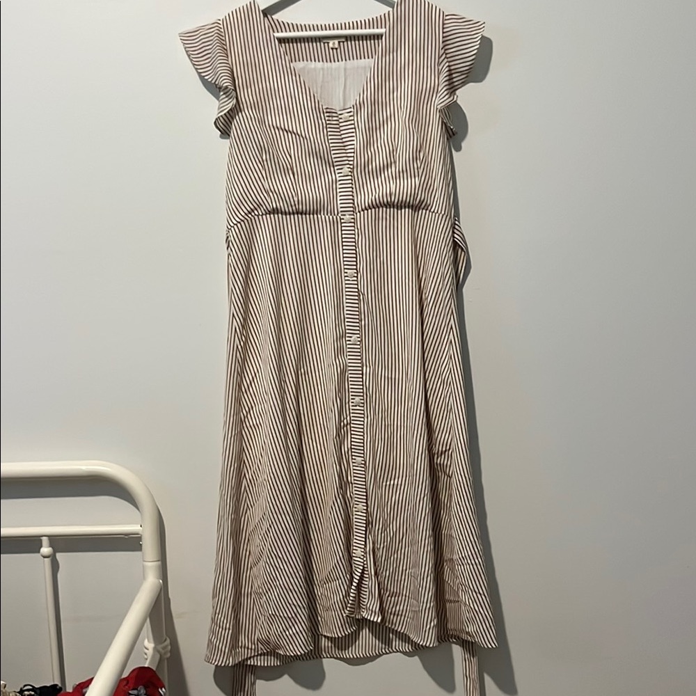 Hem & Thread Tan V-Neck Flutter Sleeve Midi Dress